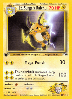 Lt. Surge's Raichu #28 from Gym Heroes