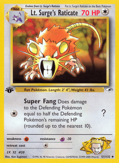 Lt. Surge's Raticate #51 from Gym Heroes