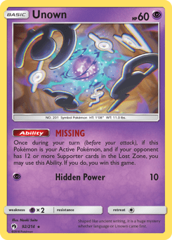 Unown #92 from Lost Thunder