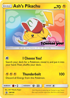 Ash's Pikachu #SM108 from SM Black Star Promos