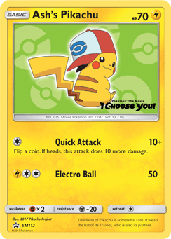 Ash's Pikachu #SM112 from SM Black Star Promos
