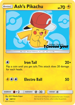 Ash's Pikachu #SM113 from SM Black Star Promos